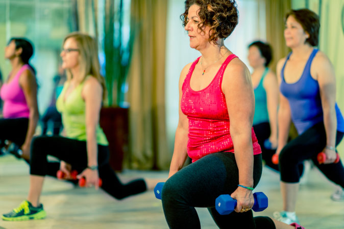 A bootcamp health and fitness class.