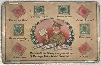 What's Changed? 25. ‘The Language of Stamps’ postcard sent during the First World War, 1918