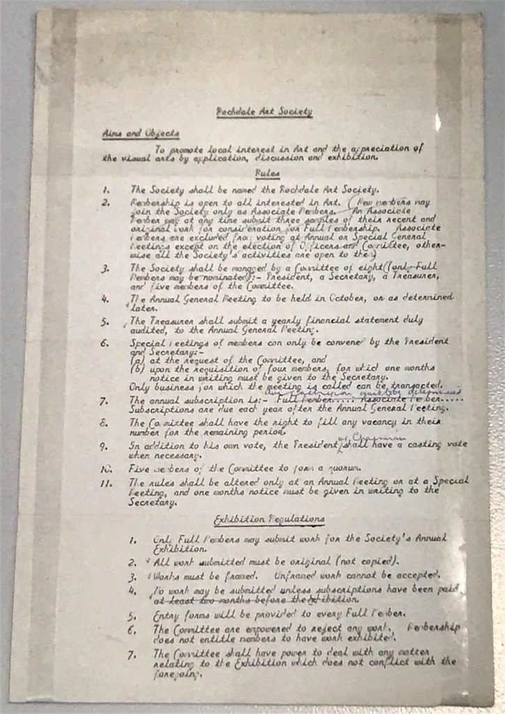 What's Changed? 48. Rochdale Art Society list of rules, 1985