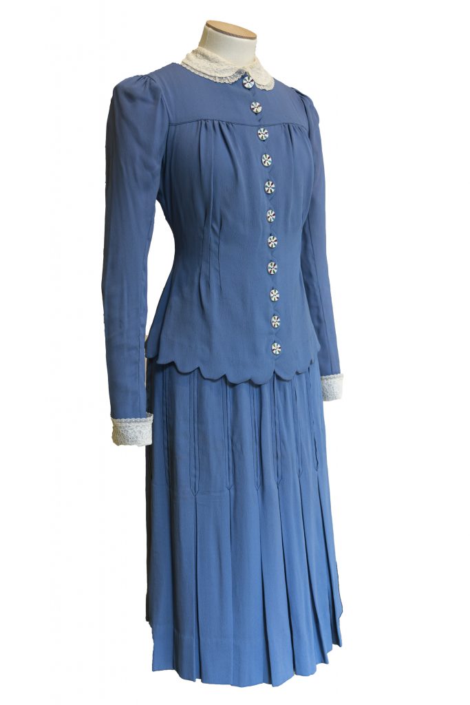 Mrs Dania’s wedding dress in RAF blue, 1941