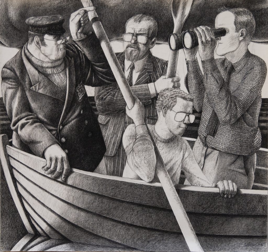 Four Men in a Boat, 1987 Tony Smart, (b.1938)